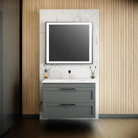 Hokku Designs Jakalah 33.3'' Wall Mounted Single Bathroom Vanity with Ceramic Top with Mirror