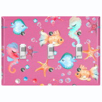WorldAcc Metal Light Switch Plate Outlet Cover (Mermaid Ocean Star Fish Bubbles Pink - Single Toggle)