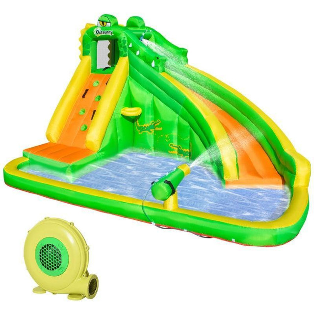 INFLATABLE WATER SLIDES, 6 IN 1 CROCODILE LARGE BOUNCY HOUSE FOR KIDS BACKYARD in Toys & Games
