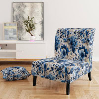 Red Barrel Studio Cobalt Blue Acanthus Leaves Victorian Pattern - Upholstered Cottage Accent Chair