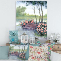 East Urban Home Bench In Park By The Pions Bushes - Print on Canvas