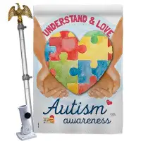 Breeze Decor Understand Autism Awareness - Impressions Decorative Aluminum Pole & Bracket House Flag Set HS115131-BO-02