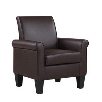 Winston Porter Leather Club Chair Accent Armchair Upholstered Single Sofa Living Room Furniture