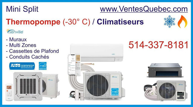 Thermopompe (-30°C) / Climatiseur Mini Split Mural avec inverter et WiFi - Senville Aura in Heating, Cooling & Air in Québec City