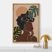 IDEA4WALL African American Stylish Black Woman Female Portrait Mid-Century Modern Boho Abstract Jungle Plant Framed On C