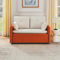 Latitude Run® " White-orange Modern Convertible Sofa Bed: Velvet, Usb, Removable Armrests, Pull-out Design, 2 Pillows