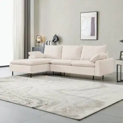 GZMWON L-Shaped Linen Sectional Sofa With Right Chaise, Upholstered Sofa