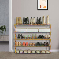 MoNiBloom 5 Tiers Installation-Free Folding Bamboo Shoe Rack, 30 Pairs Storage Shoes Shelf for Home Entryway