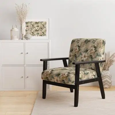 Red Barrel Studio Blue Antique Countryhouse Floral Charm - Upholstered Cottage Arm Chair