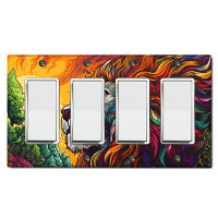 WorldAcc Metal Light Switch Plate Outlet Cover (Elegant Lion Colorful Sun Sky - Quadruple Rocker)