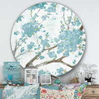 Made in Canada - East Urban Home 'Teal Cherry Blossoms I' - Painting Print on Metal Circle