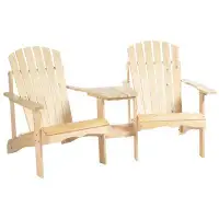 Dovecove Outsunny Wooden Adirondack Chair For Two, Outdoor Fire Pit Chair Set With Table & Umbrella Hole, Patio Chairs F