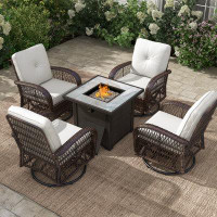 Latitude Run® Modern Outdoor Wicker Patio Set With Gas Fire Pit Table And Cushioned Rocking Chairs
