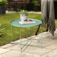 Ebern Designs Sofa Round Side Table,Tray Metal End Table,Folding Accent Coffee Table,Waterproof And Anti-Rust Outdoor&In