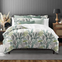 The Tailor's Bed Tropical Palms White/Green Standard Cotton Reversible Coverlet / Bedspread
