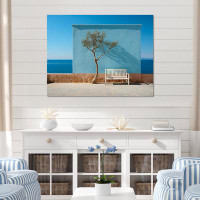 Design Art Tree With A Bench Greece Horizon - Nautical & Beach Wall Art Living Room