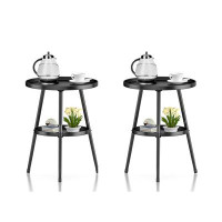 George Oliver 2 Tier Side Table Round Indoor Outdoor for Small Spaces, Set of 2