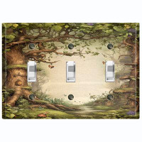 WorldAcc Metal Light Switch Plate Outlet Cover (Green Tree Of Life - Triple Toggle)