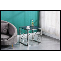 Mercer41 Modern Stainless Steel Cube Coffee Table With Tempered Glass Top