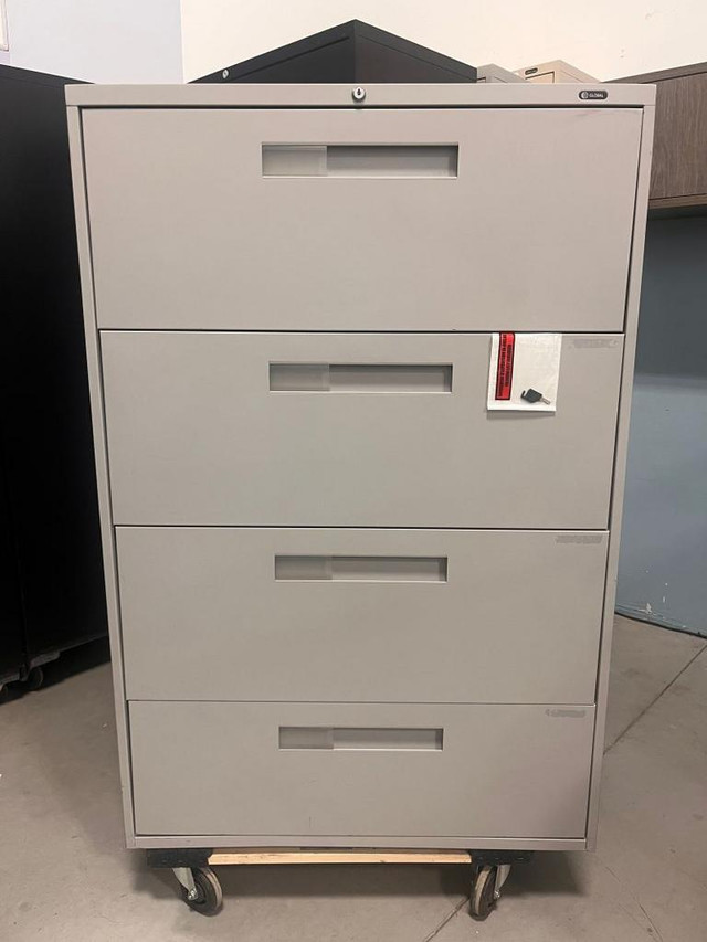 Global 4 Drawer Lateral Filing Cabinet – Center Pull Handles – Grey in Desks in Hamilton - Image 3