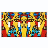 WorldAcc Metal Light Switch Plate Outlet Cover (Native African Culture Safari Yellow - Quadruple Toggle)