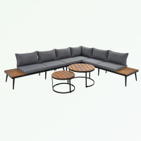 Latitude Run® 6-Piece Outdoor Sectional Sofa Set with Round Nesting Coffee Tables