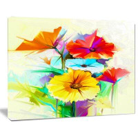 Design Art 'Colourful Gerbera Flower Sketch on White' Painting Print on Wrapped Canvas