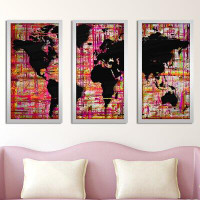 Picture Perfect International "Mad World Pink" by BY Jodi 3 Piece Framed Painting Print Set