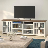 Laurel Foundry Modern Farmhouse Brixham 97" No Assembly Required Whitewash Finish TV Stand, Fits TVs up to 110"