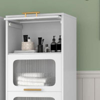 Mercer41 Metal Storage Cabinet with Drawer and 4 Transparent Flip Doors, White