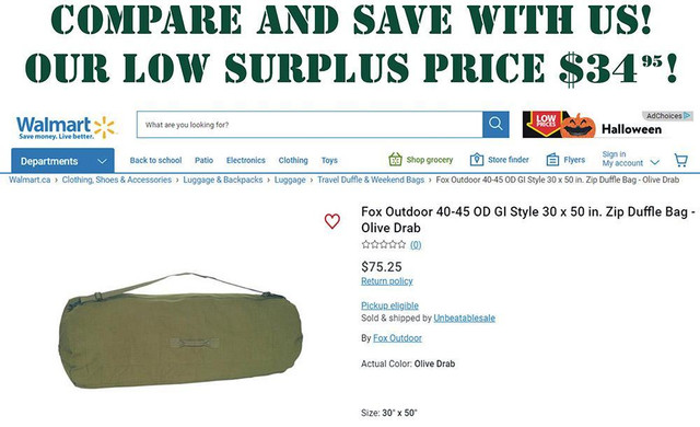 U.S. Army-Style Extra Large 30x50-Inch Deluxe Canvas Duffle Bags in Fishing, Camping & Outdoors in Ontario - Image 3