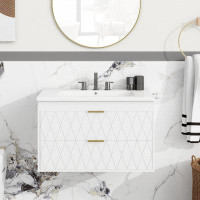Ebern Designs Wall Mounted Bathroom Vanity with Sink,Modern 30" Bathroom Vanity with Top Basin Storage Drawer