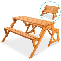 Red Barrel Studio Red Barrel Studio® 2-In-1 Outdoor Interchangeable Wooden Picnic Table/Garden Bench For W/ Umbrella Hol