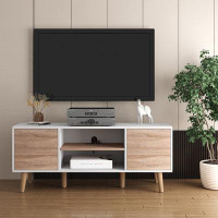 George Oliver TV Stands for Living Room with Power Outlet, White & Oak