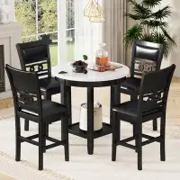 Red Barrel Studio 5-piece Dining Table Set with Faux Marble table Top and Four PU-leather Chairs