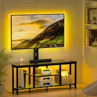 Wrought Studio TV Stand with Mount and Power Outlet,Swivel TV Stands Mount with LED Lights