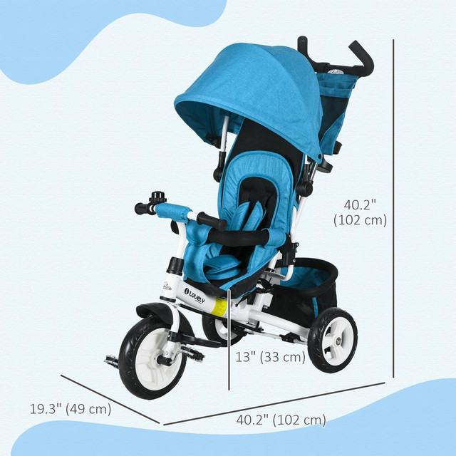Kids Tricycle 40.2" L x 19.3" W x 40.2" H Blue in Other - Image 3