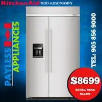 Kitchenaid KBSD708MPS 48 Built in Counter Depth Side By Side Refrigerator Print Shield Stainless Steel