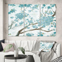 Made in Canada - East Urban Home Teal Cherry Blossoms I - Wrapped Canvas Painting Print