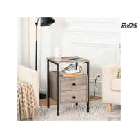 SR-HOME Nightstand, End Table With Charging Station And USB Ports, Side Table With 2 Drawers And Storage Shelf, Bedside