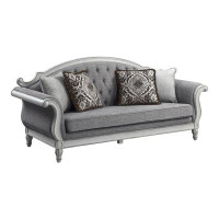 One Allium Way Baltique Button Tufted Sofa With 4 Pillows In Gray And Antique White