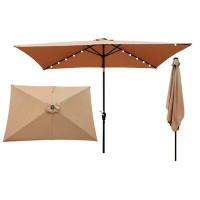Arlmont & Co. 10 X 6.5Ft Rectangular Patio Umbrellas Solar LED Lighted For Outdoor