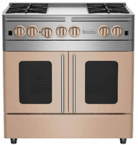 BlueStar RNB364GPMV2 36 Inch Gas Range 4 Burners 12 Inch Griddle French Door Oven Precious Metals Infused Copper