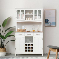 Red Barrel Studio Coffee Bar Cabinet Buffet Storage Table with 3 Drawers & 9 Wine Bottle Rack