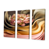 Mercer41 Retro Vintage Abstract Pink And Gold Flowers V - 3 Piece Print