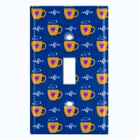 WorldAcc Metal Light Switch Plate Outlet Cover (Coffee Cups Orange Hearts Dark Blue - Single Toggle)