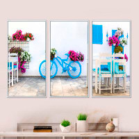 Winston Porter Blue Old Bicycle With Flowers - Industrial  Wall Art Set Of 3