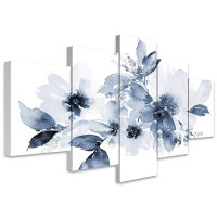 IDEA4WALL French Blue Flowers Watercolor Abstract Plants 5 Pieces