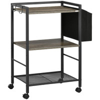 3-TIER UTILITY CART ON WHEELS, ROLLING KITCHEN CART SERVING CART WITH CLOTH BAG AND HOOKS FOR LIVING ROOM, KITCHEN