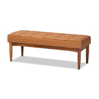 Hokku Designs Lefancy  Sanford Mid-Century  and Walnut Brown Finished Wood Dining Bench